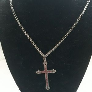 Cross Necklace with red stones